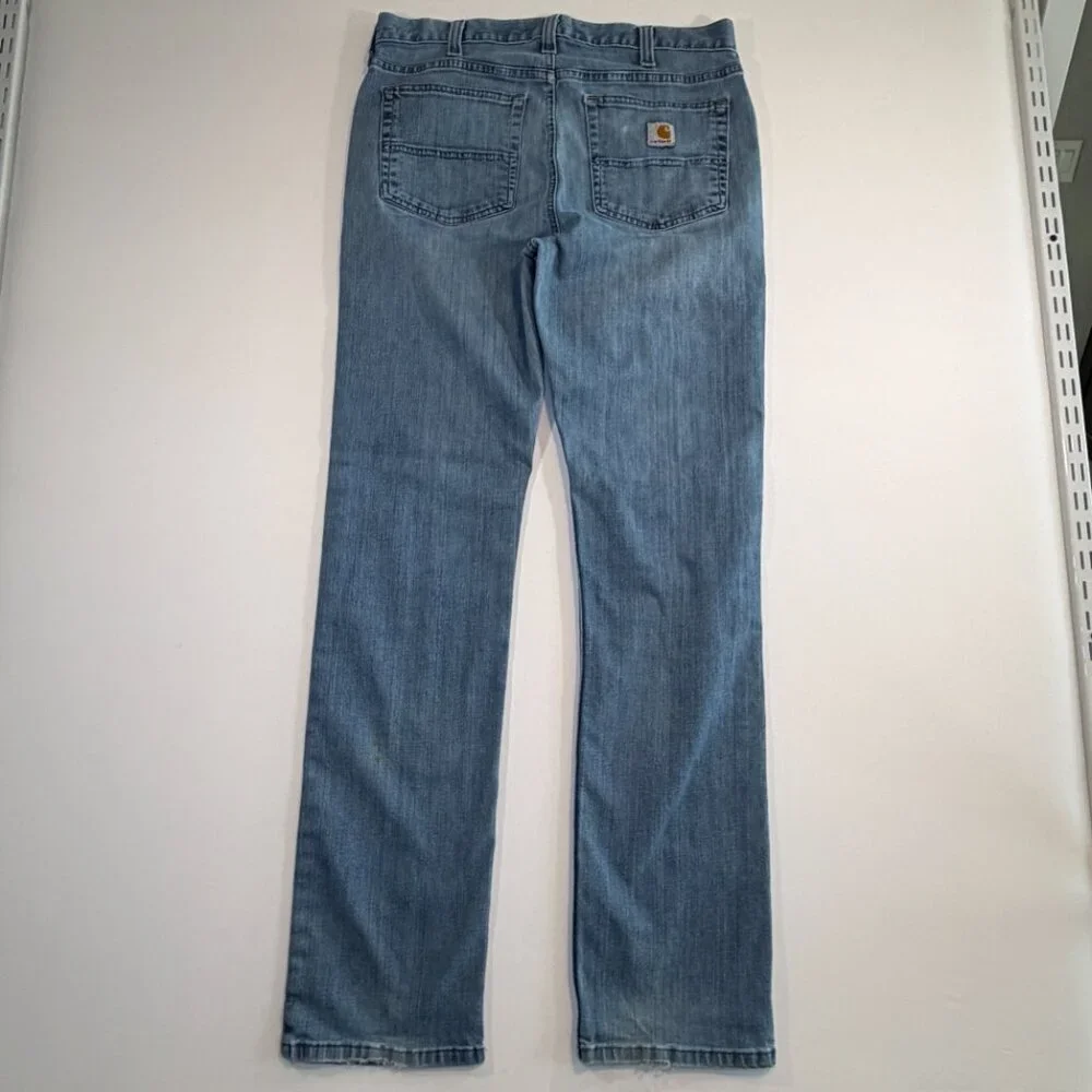 CARHARTT Rugged Flex Distressed Straight Leg Denim Blue Jeans 32 x 34